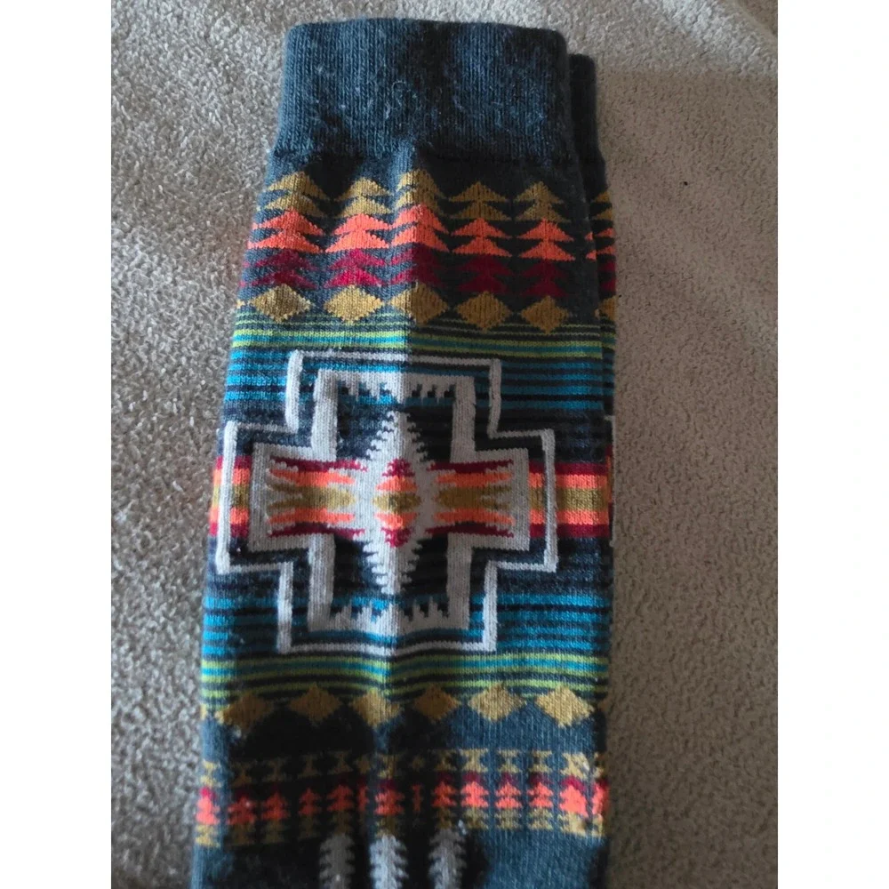 Pendleton Southwestern Geometric Wool Blend Crew Socks Teal Blue Orange Harding
